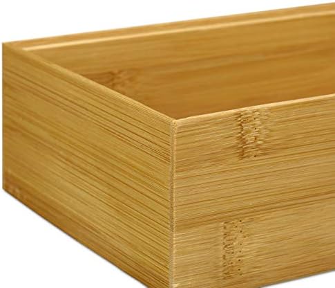Relaxdays Bamboo Storage Box, Stackable, Natural Look, Kitchen Organiser Bins, Bathroom, HxWxD: 6.5 x 15 x 15 cm, Natural