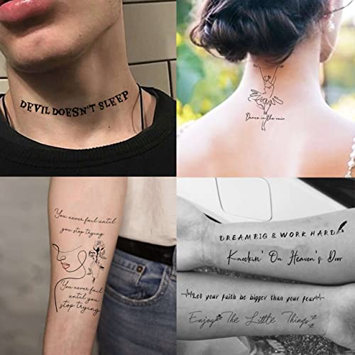 Fiyachy 51 Sheets Realistic Inspirational Quotes Temporary Tattoos For Women Men, Black Inspirational Words Letters Lettering Fake Tattoos For Adults Kids Finger Tatoos, Tiny Wild Flower Lavender Floral Bouquet Tattoo Sticker Arm Neck #TOP2