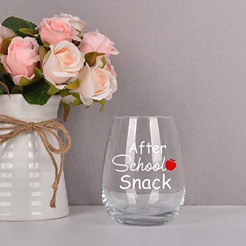 Teacher Gift - After School Snack Stemless Wine Glass 15Oz, Teacher Wine Glass For Preschool, Elementary, High School Teacher, Professor, Gift Idea For Teacher Appreciation Day, Retirement, Christmas #TOP5