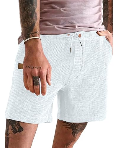 YAOBAOLE Herren Sommer Shorts – Leichte Waffelstoffhose Kurz mit 4 Taschen...