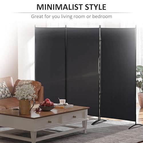 Miniatura 5 de Homcom Biombo De 3 Paneles, Biombo Separador De Ambientes Plegable Con 6 Pies De Metal, Divisor De Habitaciones, Salón, Dormitorio, 253x182 Cm, Negro