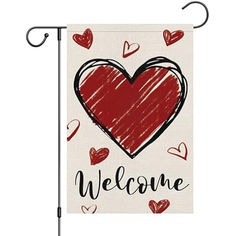 Wodison Love Heart Valentine's Day Garden Flag 12x18 Inch Double Sided for Outside Welcome Small Burlap Anniversary Wedding Yard Outdoor Decoration(White) Cover