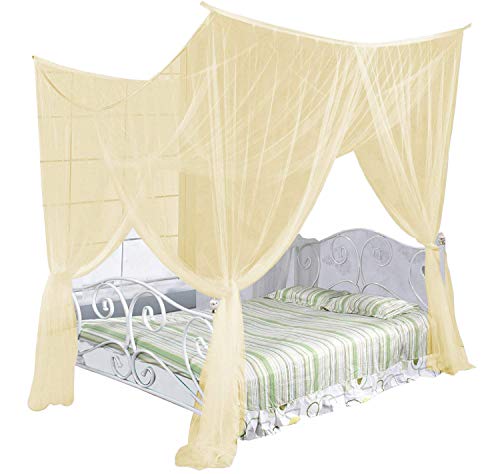 Just Relax Four Corner Post Elegant Mosquito Net Bed Canopy Set, Beige, Full/Queen/King, 86.6x78.7x98.4 Inches