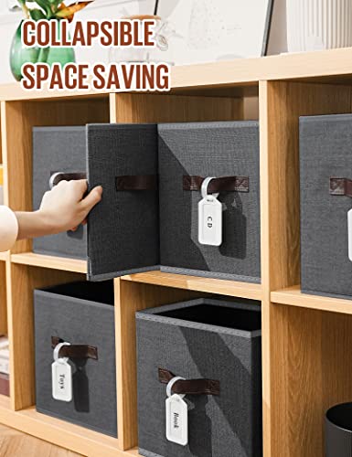 Damahome Storage Cubes Organizer Bins - 11Inch Foldable Storage Bins, Leather Dual Handles Storage Box, Closet Organizer Shelf Baskets, Nursery Bins For Home & Office 6-Pack (Grey) #TOP2