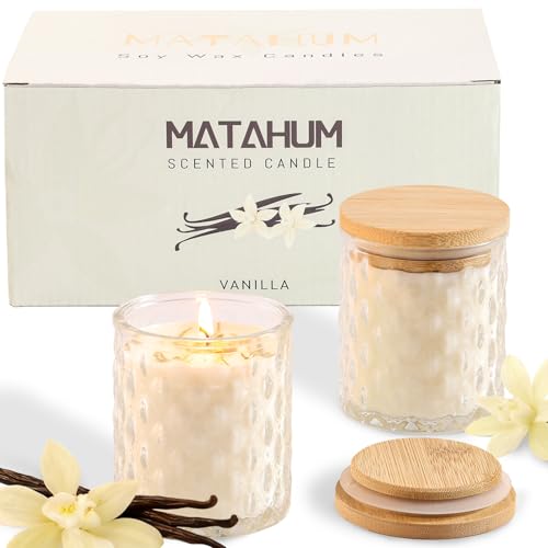 MATAHUM 2 Pack Vanilla Scented Candles for Home Decor, 6.5oz