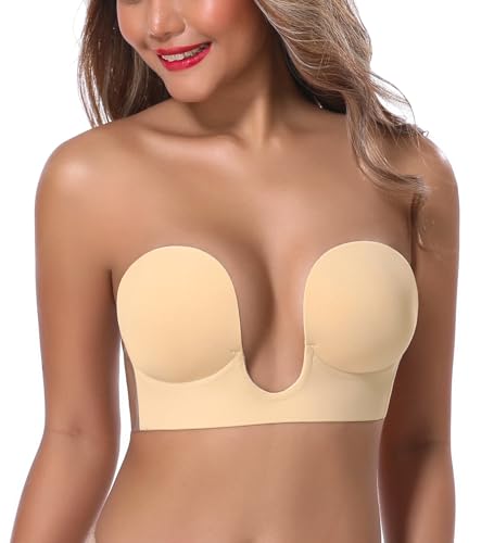 Image of JOATEAY Sticky Bra - Deep Plunge Strapless Push Up Reusable Underwire Adhesive Bra for Women Backless Dress Partywear Wedding