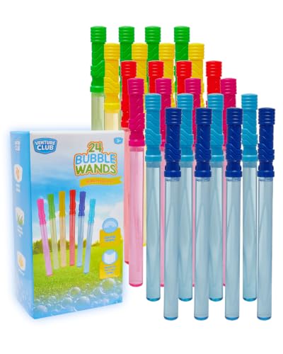 Venture Club 24 Bubble Wands for Kids - Colourful Bubble Blower Set Bubbles for Kids & Toddlers Garden Toys & Games for Outdoor Play Party & Active Fun - Dip and Blow Children Aged 3+