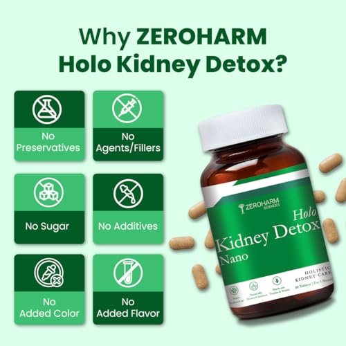 Image of ZEROHARM Holo Kidney Detox | Herbal Creatinine & Kidney Support with Varuna, Punarnava,Pathachata | Kidney Detox & Cleanse for Men & Women | Nano Formulated Ayurvedic Health Supplement - 60 Tablets