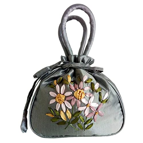 Gereiny Femmes Vintage Sac à Bandoulière Dame Floral Brodé Poignée Supérieure Fourre-Tout Cartable Sac à Main Gris Clair Cover