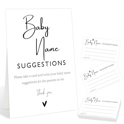 Minimalist Style Baby Name Suggestion Baby Shower Games Set(1 Sign and 50 Cards), Gender Reveal Games, Suggestion Cards for Babyshower, Gender Reveal Party Activities, 09