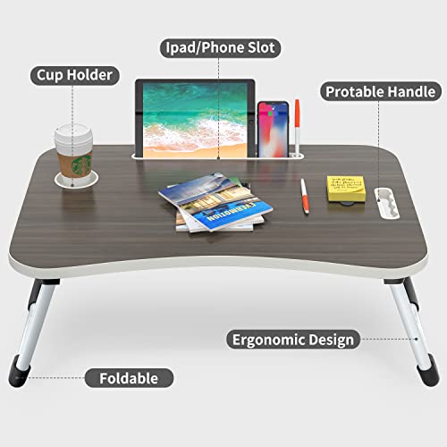 Buyify Folding Lap Desk, 23.6 Inch Portable Wood Black Laptop Bed Desk Lap Desk With Cup Holder, For Working Reading Writing, Eating, Watching Movies For Bed Sofa Couch Floor #TOP1