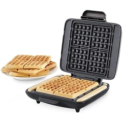 Dash No-Drip Waffle Maker - Makes Four Waffles at Once for Hassle-Free Breakfasts - Dual Nonstick Heating Plates & Quick Heat-Up System - Easy-Release Surface - Silver