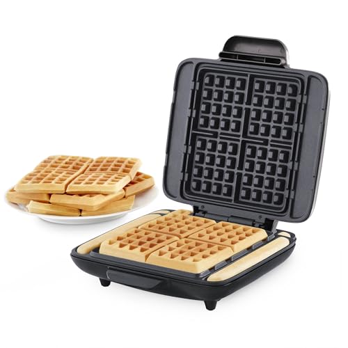 Dash No-Drip Waffle Maker, 4 Square Mini Waffles at Once, Silver