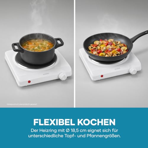Foto von Severin Kochplatte für Küche, Büro oder Camping, kleine Herdplatte mit stufenloser Temperatureinstellung, Campingkocher für einen Topf, weiß, single, 1.500 W, KP 1091