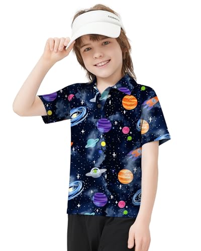 Boy's Golf Shirts Short Sleeve Polo Shirts Performance Golf Clothes Print School Uniform Tennis Tops