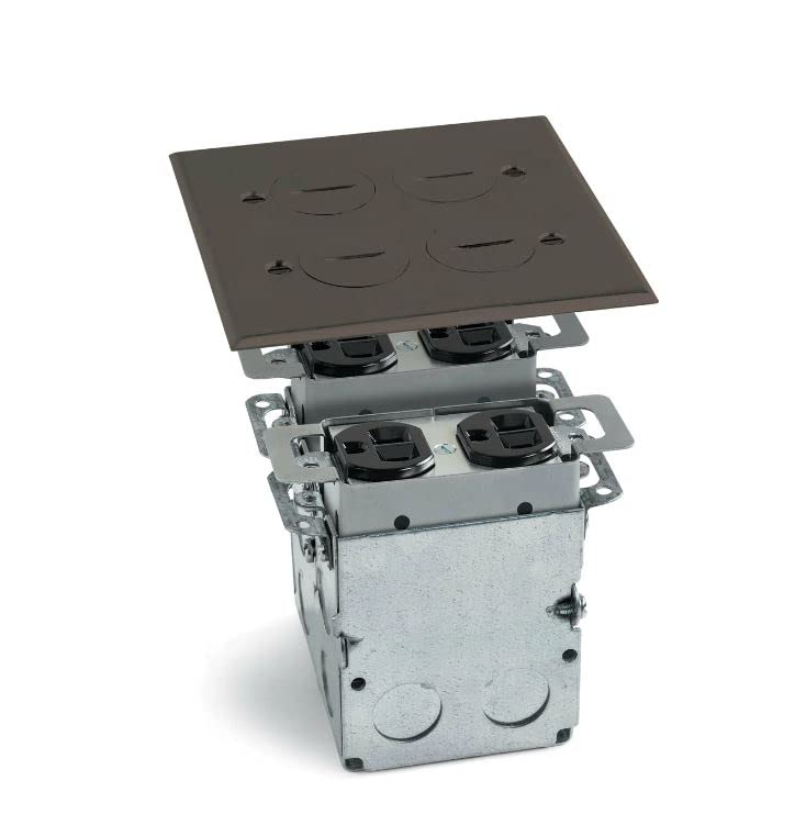 Lew Electric SWB Floor Box, Recessed with Outlets and Data Ports (Screw Lid - 4 Outlets, Dark Bronze)