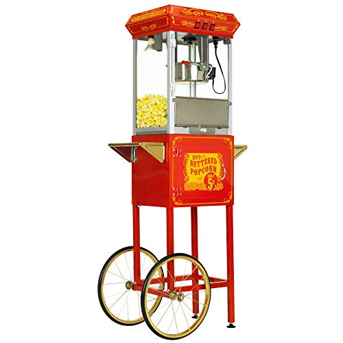 Funtime Sideshow Popper 8-Ounce Hot Oil Popcorn Machine With Cart, Red/Gold #TOP15