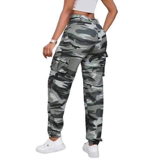 Generic Women's Camouflage Multi-Pocket Cargo Pants - Casual Camo Print with Side Tie and Flap Pockets, Zipper Fly Closure2