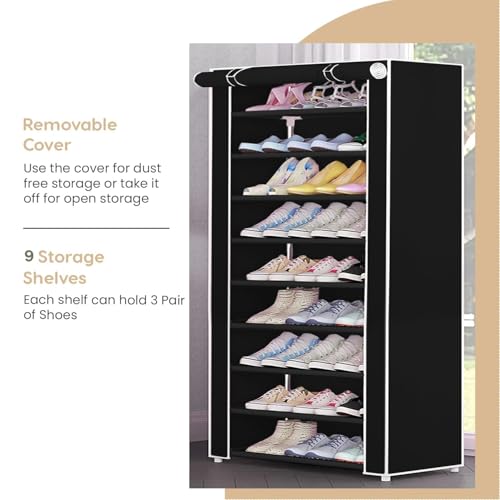 Image of YouCopia Shoe Rack for Home Non Woven Fabric - DIY Multipurpose Shoe Rack Organizer, 6-Layer Shoe Rack for Home -Shelf with Dustproof Door Entryway for Heels /Slippers /Boots (Black, 6-Layer)