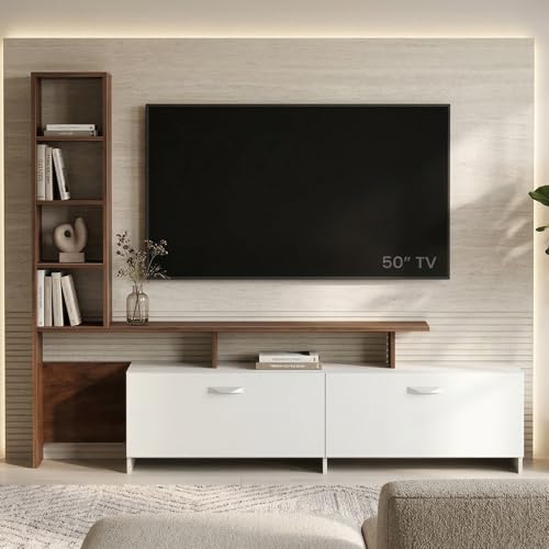 Masha Floor Standing TV Entertainment Unit with Space for Soundbar & Subwoofer, TV Stand with Storage Shelves for Books & Décor, Living Room TV Cabine