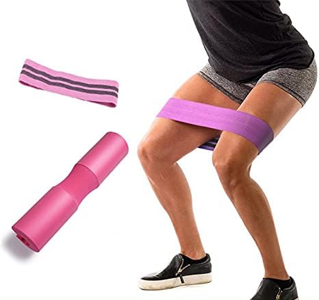 Barbell pad set Squat hip thrust barbell neck pad exercise foam weightlifting pad with hip resistance band suitable for standard Olympic barbell straps (pink)