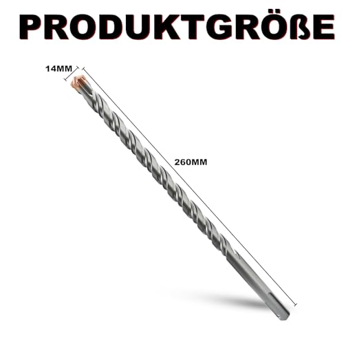 METOTY SDS Plus bohrer 14mm×260mm，mit 4 Hartmetallschneiden,Kopf mit Beschichtung,Steinbohrer,Hammerbohrer,Betonbohrer,Für Stein,Beton,Naturstein,Ziegelmauer