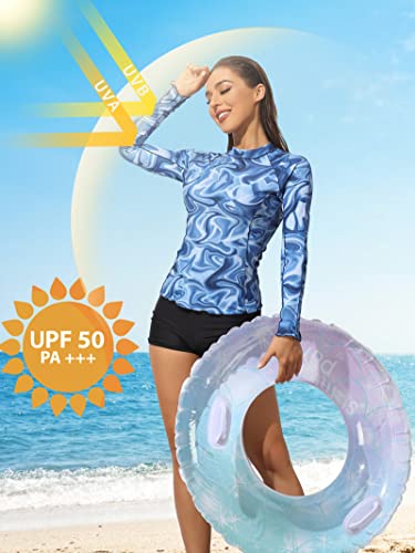 Attraco Rash Guard For Women Long Sleeve Swim Shirt Y2K Skiny Uv Swimsuit Top Upf 50+ Blue L #TOP3
