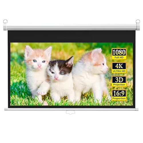 Pantalla de Proyección Manual Desplegable de 60/72 Pulgadas, Pantalla de Proyector de Vídeo 16:9, Cine en Casa, Pantalla de Proyección Retráctil, Montaje en Pared(72in)