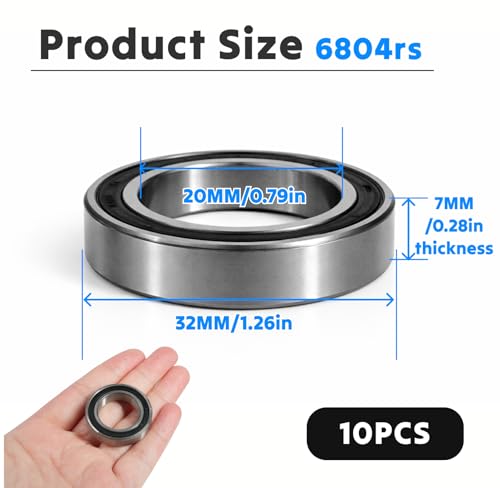 Miniatura 2 de Flewdart 10pcs 6804 2rs Rodamientos De Bolas 20x32x7mm, 6804-2rs 6804rs Blindados En Acero Al Carbono Para Máquinas Y Herramientas 6804rs 10pcs
