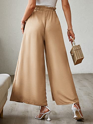 BerryGo Women's Boho Linen Flowy High Waisted Pants Elegant Split Stripe Wide Leg Pants4