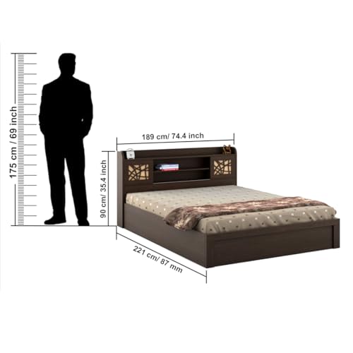 Image of Spacewood Mayflower Bed | King (78 X 72) Engineered Wood Bed with 3 /4th Lifton Storage | 3 Year Warranty | Modern Design | Vermount