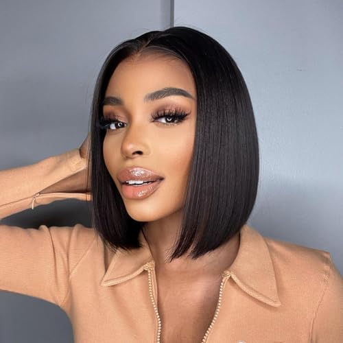 west kiss Bob Wig Human Hair 2x6 Transparent Lace Front Wigs Human Hair Pre Plucked Pre Cut Glueless Wigs For Black Women Short Straight Bob Wigs No Glue Lace Closure Wig 10 Inch