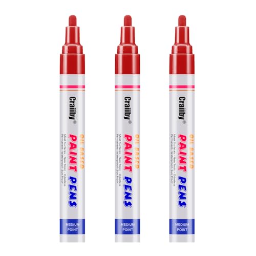 Red Paint Markers 3 Pack Oil-Based Waterproof Quick Dry Permanent Paint Pen Set for Rocks Painting Wood Fabric Plastic Canvas Glass Mugs Metal Tire Stone DIY Craft