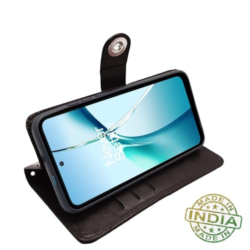 Image of Pikkme Flip Cover Leather Finish | Inside TPU with Card Pockets | Wallet Stand and Shock Proof | Complete Protection Button Flip Case for OnePlus Nord CE 4 Lite 5G (Coffee)