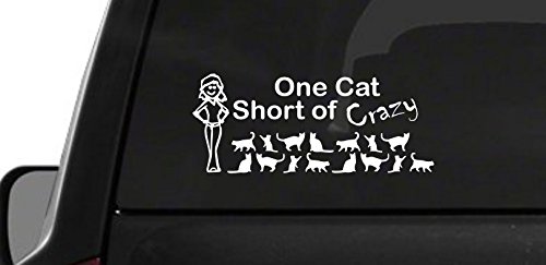 One Cat Short of Crazy Lady (M20) Vinyl Decal Sticker Car Window 6" Inch- by CustomDecal US