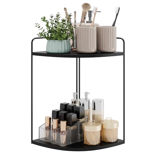 Image of Forest Angle Bathroom Counter Organizer,Countertop Organizer,Vanity Organizers,Bathroom Storage,Bathroom Sink Caddy,Counter Shelf,Corner Counter,Corner Shelves(Black)