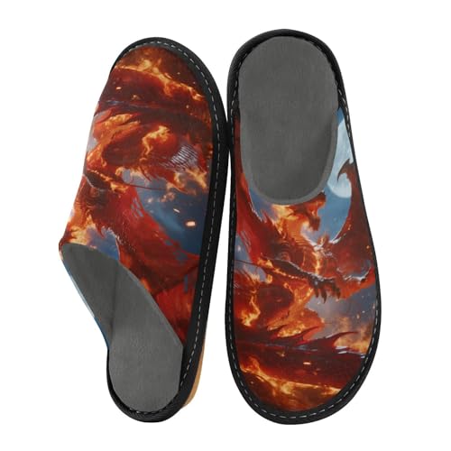 Slippers for Women Fiery Dragon Moonlight Soft Fuzzy Women's Slippers Indoor and Outdoor Shoes