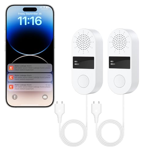2-Pack WiFi Water Leak Detector, Battery Powered Water Sensor Alarm with 130dB Siren & 3.2FT Extended Cable Probe, App Alerts, No Hub Required for Home Basement Kitchen Bathroom