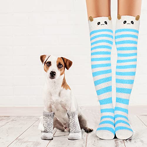 Image of Benefeet Sox Girls Cute Animal Fuzzy Knee High Socks Womens Funny Striped Cozy Winter Warm FluffyThigh High Socks Leg Warmers