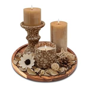 Wooden Candle Holder Tray, Round Decorative Candle Platter, Farmhouse Coffee Table Centrepiece Decorative Tray, Rustic Wood Trays for Home Decor Table Christmas Decorations(Rustic Brown)