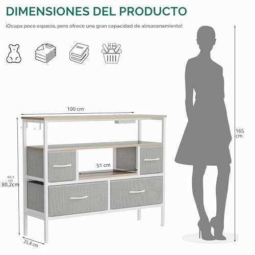 Cómoda de tela con 4 cajones y luces LED gris claro para televisión 3