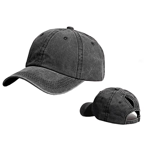 FASECKS Damen Pferdeschwanz Baseball Cap Kappe, Verstellbare Sportkappe Unisex Vintage Baseballkappe mit Pferdeschwanzloch Cover