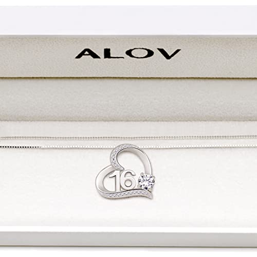 ALOV Jewelry Sterling Silver 16th Birthday Sweet 16 Sixteen Cubic Zirconia Pendant Necklace4