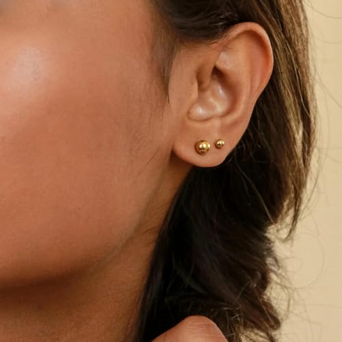 Image of 5 Pairs 14K Gold Plated Stud Earrings for Women, Hypoallergenic Earring Sets for Multiple Piercing, Premium Cubic Zirconia Studs Earrings for Women