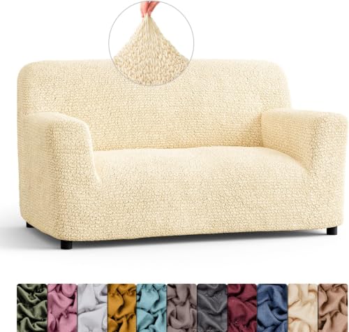 Image of Bellissima Sofa Covers - Premium Luxury Microfibra Plain Stretchable Sofa Cover 2 Seater Fully Covered Slipcover, Imported from Italy (Vanilla)