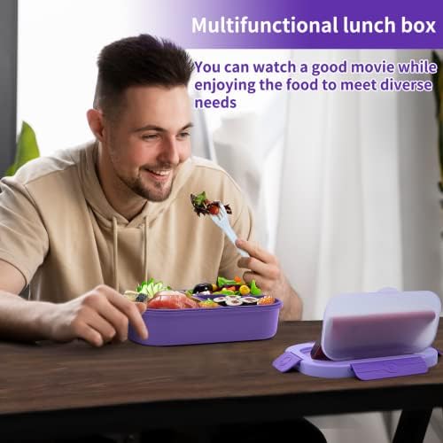 Eucomir Lunch Box,Bento Lunch Box for Adults and Kids,Bento Box with 4 Compartments,Microwave and Dishwasher Safe,BPA Free Plastic Lunch Box,Built-in Cutlery Set Spoon and Fork,Purple