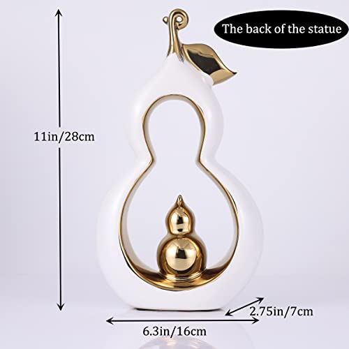 Good Luck Gourd Wu Lou Ceramic Statue With A Gold Leaf For Modern Home Decor Accents, Abstract Art White And Gold Decor For Room Office Shelf Table,Symbol Of Wealth, Peace, Safety, Health And Success #TOP1