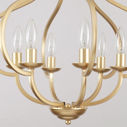 TYNEWRGY 18" Antique Gold Farmhouse Chandelier, 6 Light Dining Room Light Fixtures Modern Industrial Candle Pendant Lights Kitchen Island, Bedroom, Foyer, Living Room, Entryway by TYNEWRGY - Image 6