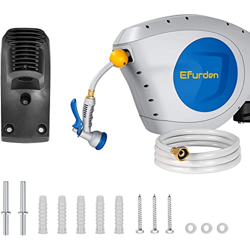 Efurden Retractable Garden Hose Reel, Wall Mounted Hose Reel, 1/2"×100+6Ft Hybrid Hose With Brass Connector And 7 Patterns Nozzle, Automatic Rewinding For Easy Storage, Ideal For Garden, Patio #TOP6