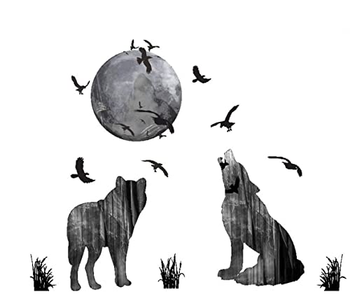 Vinilo decorativo Wolf and Moon 85x70 cm